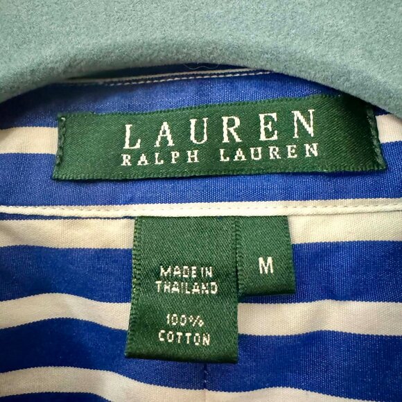 Ralph Lauren Classic Blue White Striped Button-Down Medium - Picture 2 of 4